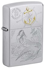 Zippo Anne Stokes Engraved Mermaid and Ship Lighter, Satin Chrome NEW IN BOX picture