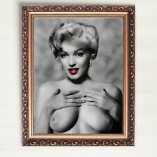 Marilyn Monroe. RED LIPS  Black and White SEXY BREASTS Poster Antique Framed  picture