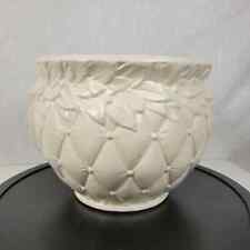 Vtg Mccoy Pottery White Leaves Berries Diamond Quilted Jardiniere Planter 10.5