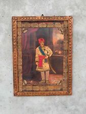 Vintage Frame Indian King Handmade Collectible Cloth Art Work Old Photo-17 x 24