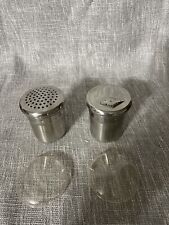 Staineless Steel Salt and Pepper Shakers w/ Clear Plastic Covers Lids picture