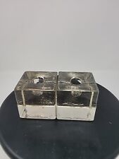 Vintage Mid-Century Scandinavian Cube Crystal Candlestick Holders- a Pair picture