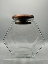 Vintage Libbey of Canada Glass Hexagon Shape Candy/Storage Jar With Wood Lid picture
