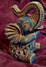 Elephant Potpourri Holder FIGURINE VTG Glossy  CLAY POTTERY TEAL picture