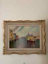 Boats in  Venice Oil Painting with Gold Gilded White Framed picture