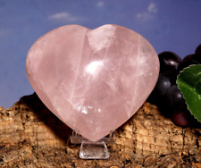 Superb Polished Rose Quartz Polished Heart with Black Velvet Pouch & Stand 446g picture