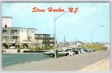 1960-70's STONE HARBOR NEW JERSEY HARBOR CLASSIC CARS PARKED AT BEACH POSTCARD picture