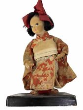Vintage 1930s Japanese 8” Girl in a Kimono Doll Figure on Wood Base picture