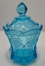 Vintage Fostoria Coin Glass Lidded Candy Dish Jar Blue Crystal 1886 picture