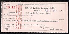 Office of Assistant Treasurer 1910 Receipt for $500 Worth of Silver Half Dollars picture