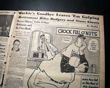 JACKIE ROBINSON 1st Negro MLB Baseball Player Dodgers RETIREMENT 1957 Newspaper  picture