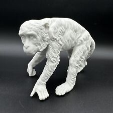 Vintage White Monkey Statue Figurine - Porcelain Bisque Matte Crawling C 5.5