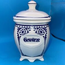 GERMAN Blue and WHITE SPICE CANISTER Jar ANNO 1900, PORZELLAN FABRIK FRIESLAND picture