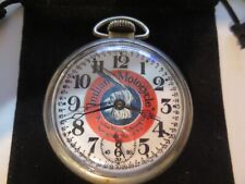 1950s 16s Pocket Watch Indian Motorcycle Service Ad Theme Dial & Case Runs Well. picture