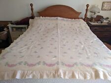 Vintage Chatham Wool Blanket Cream with Pink Flowers 76 x 62 in. picture