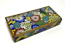 VTG Cloisonné Trinket Jewerly Box Asian Antique Metal Blue Bottom and Interior picture