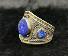 Vintage Afghani Silver Handmade Adjustable Bangle With Lapis Lazuli Stone picture