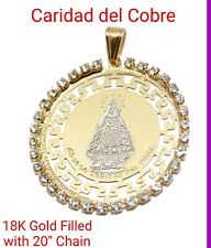 Caridad del Cobre Yoruba Round Medal 18k Gold Plated 20 inch Chain Cuba Charity picture