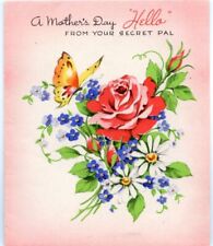 Vintage Gibson Mothers Day Card Hello from Secret Pal Rose Butterfly Used picture
