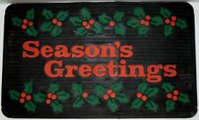 Rare Vintage Season's Greetings Rubber Doormat w Holly Leaves & Berries 17 x 28 picture