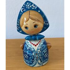 Russian Matryoshka - Handmade Linden Wood Doll Blue  4.5
