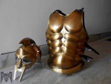 ANTIQUE MUSCLE ARMOR & GLADIATOR MOVIE HELMET MUSCLE JACKET BRASS FINISH GIFT picture