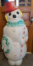 Empire Lighted Christmas Snowman Wreath/Candy Cane Blow Mold 46” VTG  picture