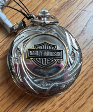 NWT Harley Davidson Pocket Watch Franklin Mint Chain Leather Case picture