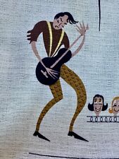 1950's MALT SHOP School Spirit Jitterbug Dance Barkcloth Novelty Vintage Fabric picture