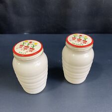 Vintage Beehive Tulip Anchor Hocking USA Milk Glass Salt And Pepper Shaker 4.25” picture