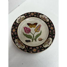 Decorative Chinese Bowl Tulips Butterflies Dark Floral Border Crackle Finish picture