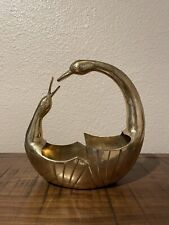 Vintage Solid Brass Double Swan Planter Made in India Original Sticker picture