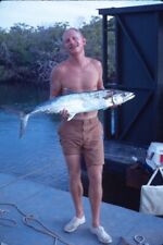 1972 Handsome Man Holding Caught King Mackerel Fish Vtg 35mm Slide picture