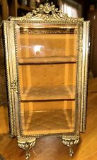 Rare Vintage Display Brass Ormolu Amber Glass Jewelry Cabinet Casket picture