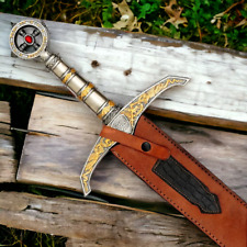 CUSTOM HANDMADE FORGED DAMASCUS STEEL HUNTING VIKING REAL LONG SWORD WITH SHEATH picture