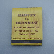 Harvey Henshaw Gunsmith Matchbook Pittsburgh Pa Vintage Cover  Unstruck picture