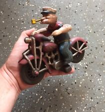 Motorcycle Popeye Cast Iron Patina Fatboy Rider HOTROD Collector 4+ LBS GIFT picture