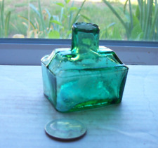 NICE VICTORIAN GREEN 3 MOLD INKWELL WITH 2 PEN RESTS picture
