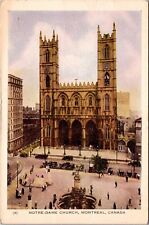 VINTAGE POSTCARD NOTRE DAME CHURCH AND STREET SCENE MONTREAL CANADA POSTED 1953 picture