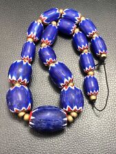 Antique Venetian inspired African Blue Glass Chevron With Big Beads 28.6mm picture