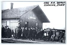c1960 CBQ Depot Corning Iowa IA Railroad Train Depot Station RPPC Photo Postcard picture