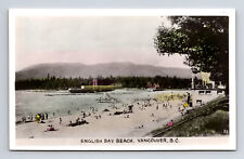 RPPC English Bay Beach Vancouver BC Hand Colored Real Photo Postcard picture