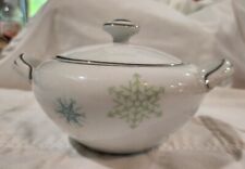 Vintg 50s Harmony House Snowflake Sugar Bowl with Lid Snowflakes Silver Rim 2.5 picture
