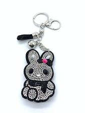 Bling Bunny Shape Keychain Glitter Black Silver Tassel Chain Bag Accessory picture