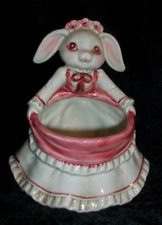 George Lefton Vintage 1989 Ceramic White Rabbit Rose Pink Planter Figurine 07142 picture