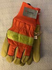 Men's High Visibility Leather Insulated 3M Scotchlite Gloves Size MEDIUM picture