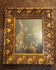 Ornate Gold Gilt Frame Indian Maiden With Lilies Lithograph 13x15 picture