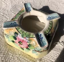 Antique Japan Nippon Floral Hand Painted Square Porcelain Ashtray picture