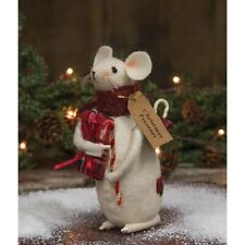 New Primitive COUNTRY CHRISTMAS MOUSE DOLL Candy Cane Present Wool Figure 6