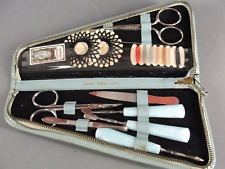 YORKSHIRE VANITY MANICURE NAIL SEWING TRAVEL KIT LEATHER CASE AUSTRIA ANTIQUE picture